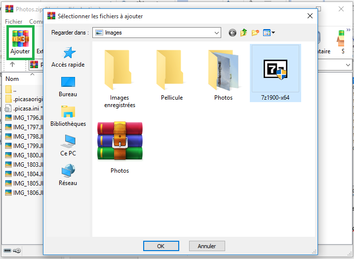 Ajout de nouveaux fichiers dans le dossier compressé WinRAR
