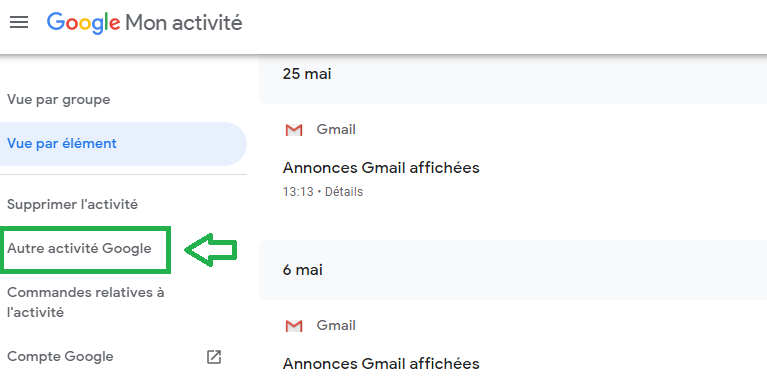 Consulter le reste des activités effectuées avec les services Google