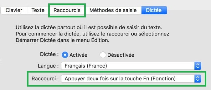 Gestion des raccourcis pour lancer la dictée vocale