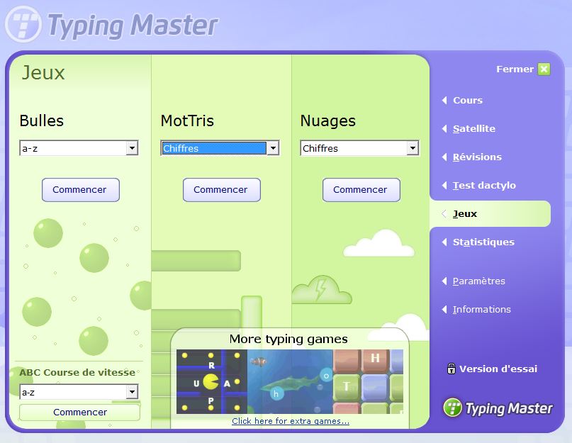 Jeux dactylographie avec Typing Master