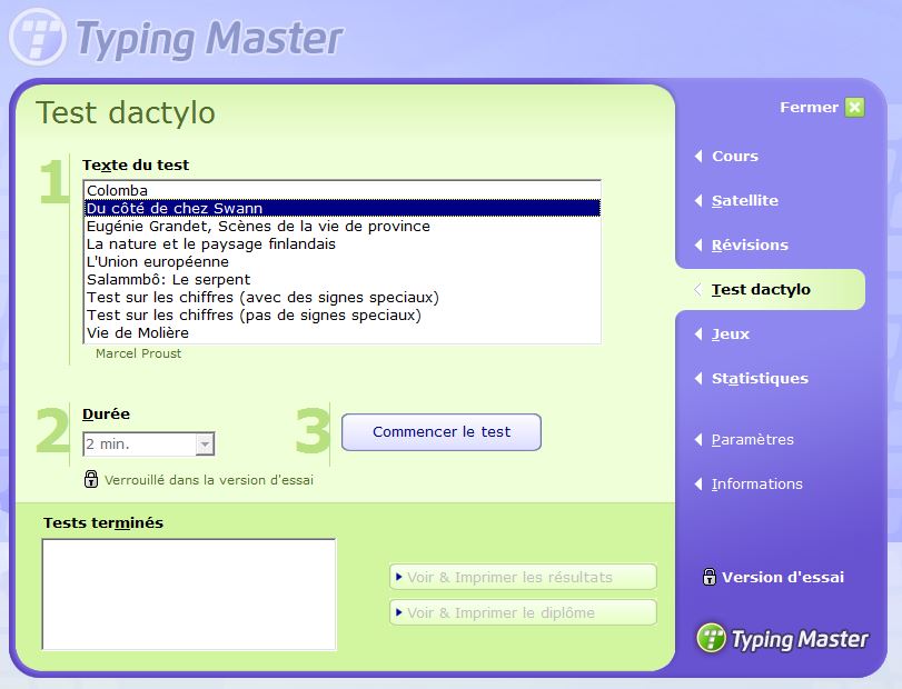 Test dactylographie avec Typing Master