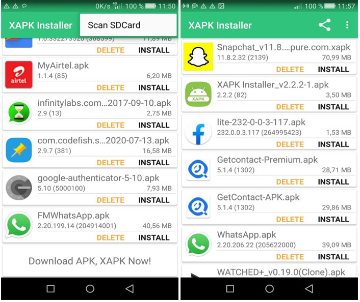 Lancement de XAPK Installer et scan des fichiers