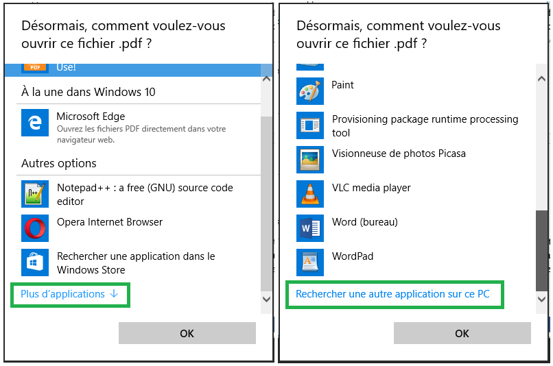 Rechercher une autre application sur Windows