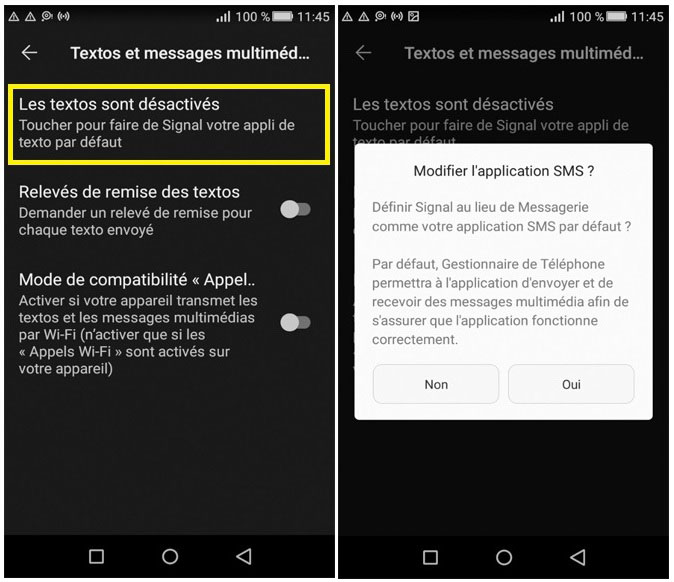 Utiliser Signal comme Application de texto par défaut