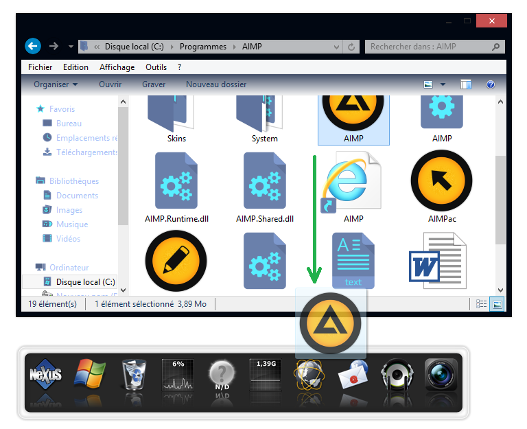 Ajouter un programme sur la barre Nexus Dock