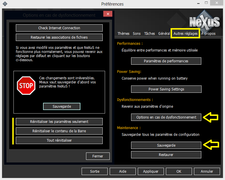 Réglages avancés dans Nexus