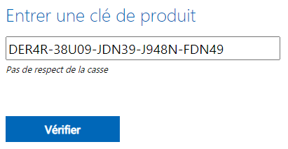 Fournir la clé du produit avant téléchargement de Windows 10