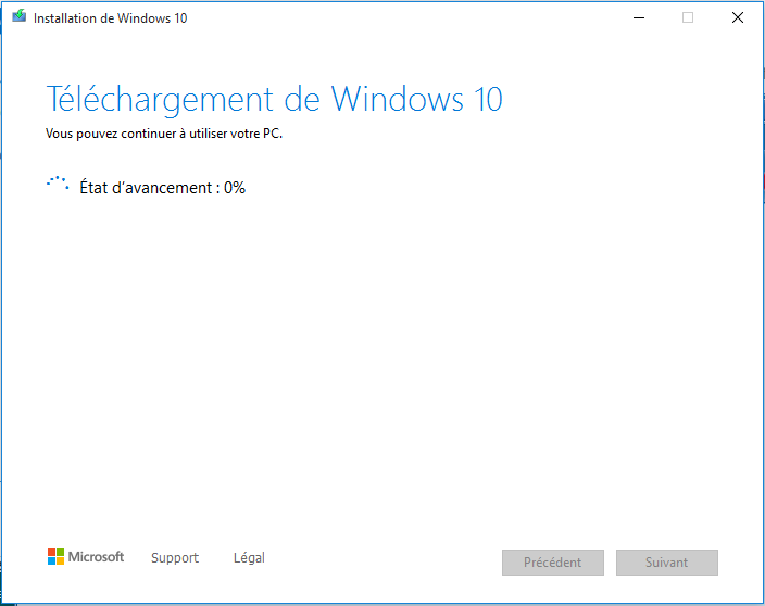 Début du téléchargement de ISO Windows 10