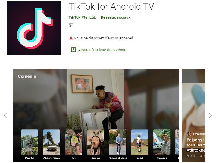 Installer TikTok sur Android TV via Play Store