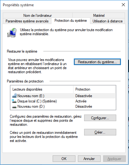 Outil de lancement de la restauration de Windows