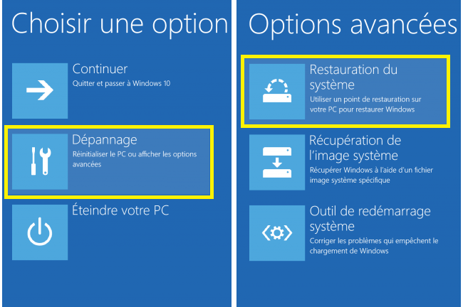 Options avancées de démarrage de Windows