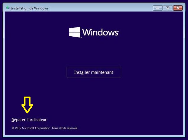 Réparation de Windows avec une clé d'installation