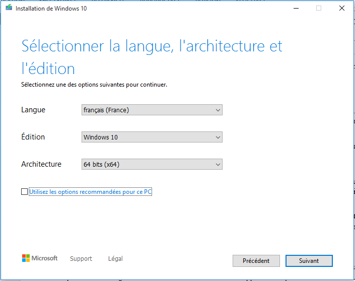 Préparation du fichier ISO Windows 10 à télécharger