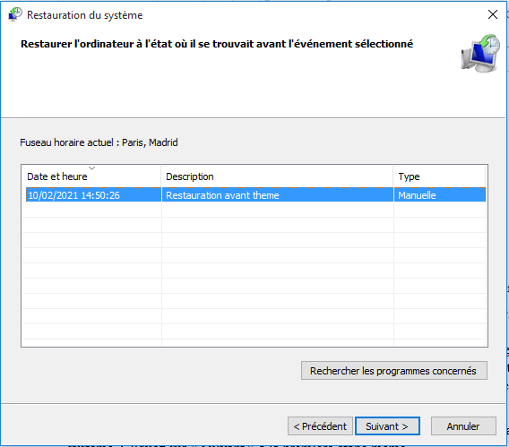 Restaurer Windows à une date antérieure