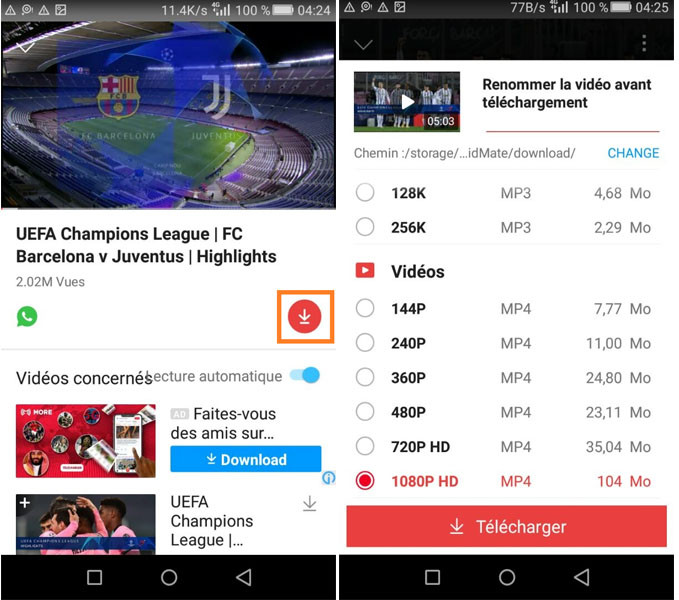 Télécharger des vidéos YouTube avec VidMate