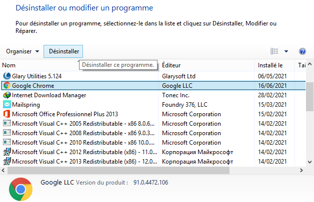 Liste des programmes installés sur Windows