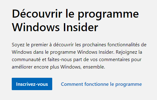 Inscription sur Windows Insider