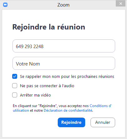 Rejoindre une réunion Zoom