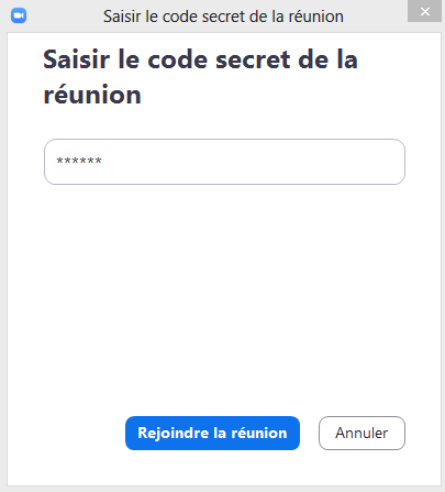 Entrer clé de la réunion Zoom