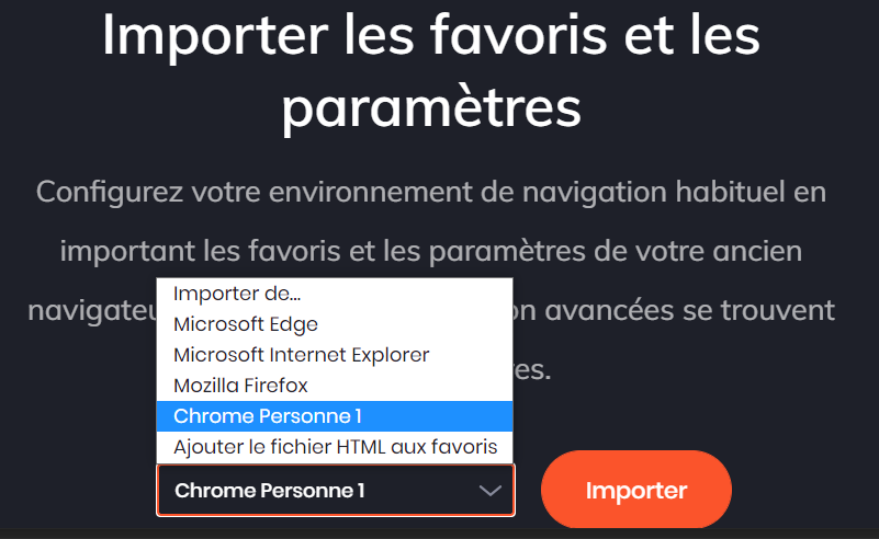 Importer les favoris et paramètres