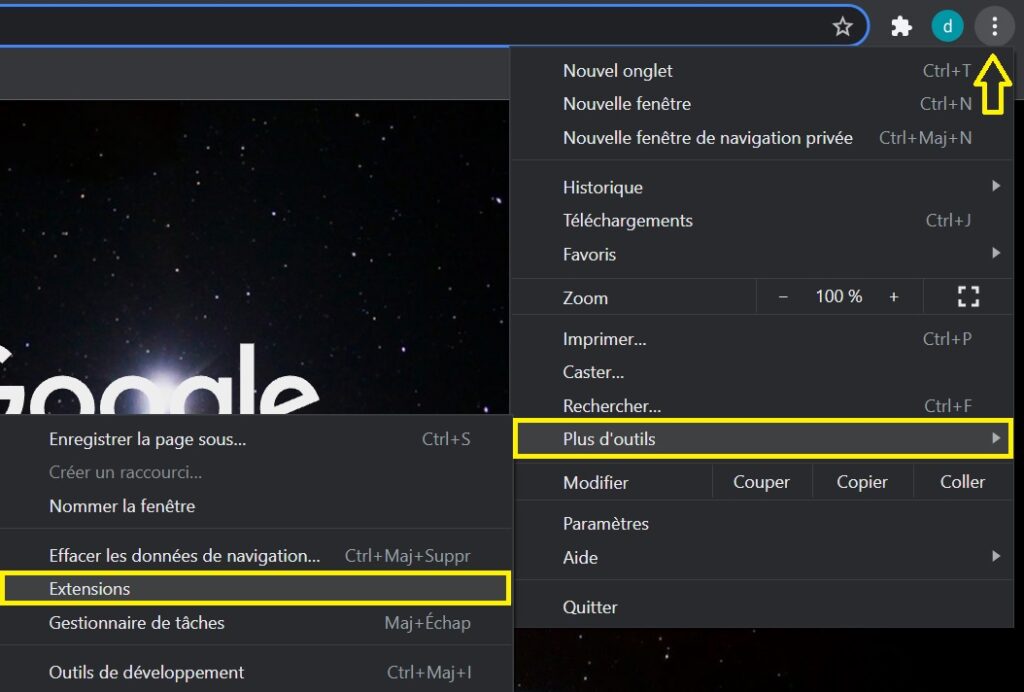 Extensions dans Google Chrome