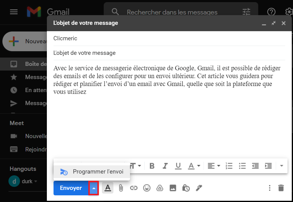 Planifier l’envoi d’un email avec Gmail sur ordinateur