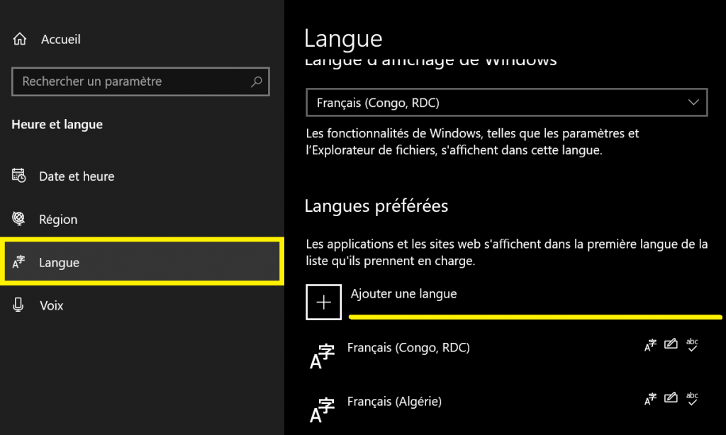 Gestion des langues sur Windows