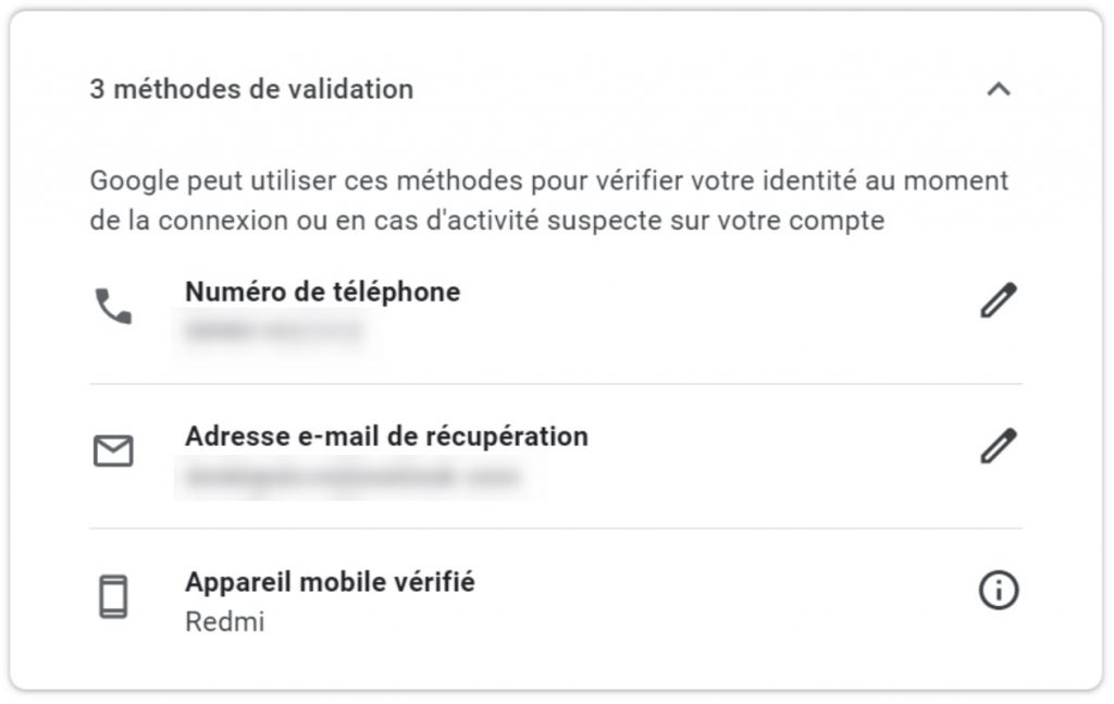 Informations de récupération de compte Gmail