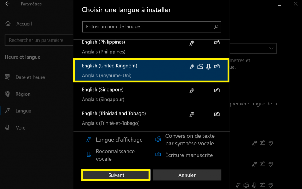 Installer, Changer la langue de Windows