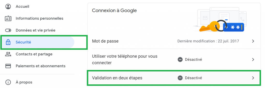 Activer la validation en deux étapes sur Gmail