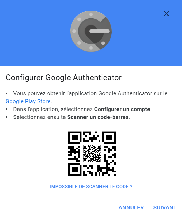 QR Code à scanner sur Google Authenticator 