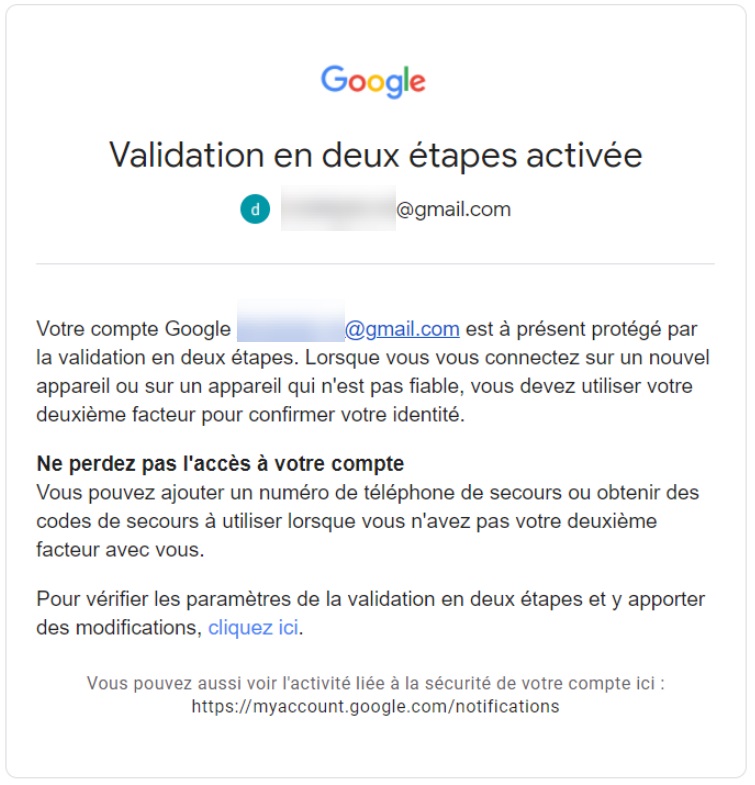 Validation en deux étapes sur Gmail