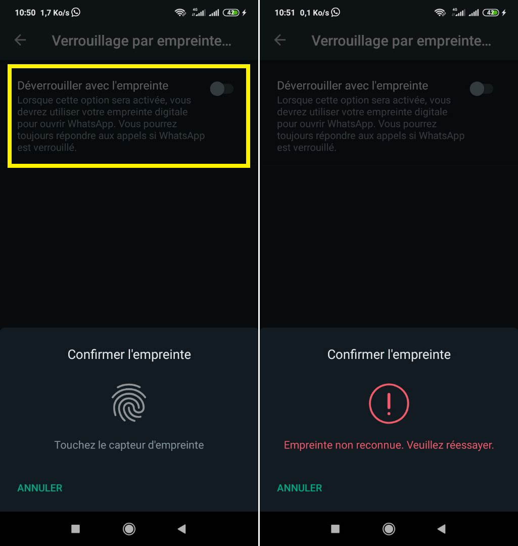 comment mettre son empreinte sur whatsapp