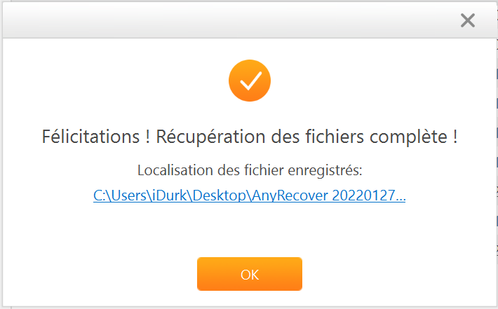 Fin de récupération avec AnyRecover