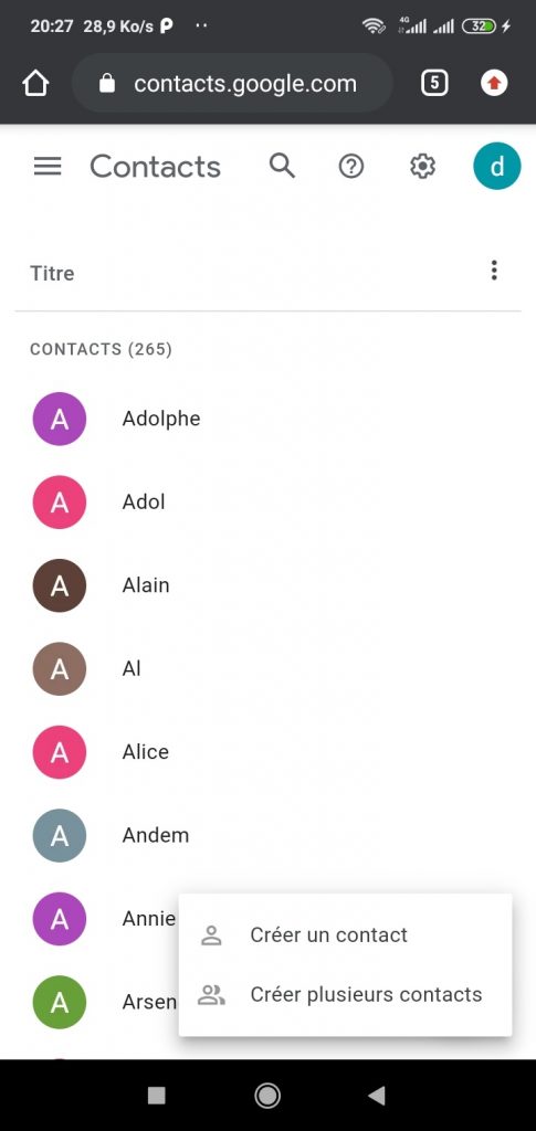 voir la liste des contacts Google Android et iPhone