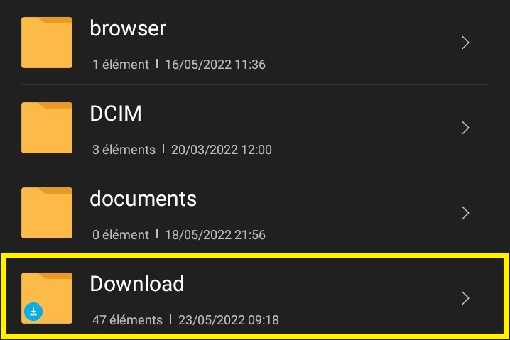 Dossier /Téléchargement sur Android