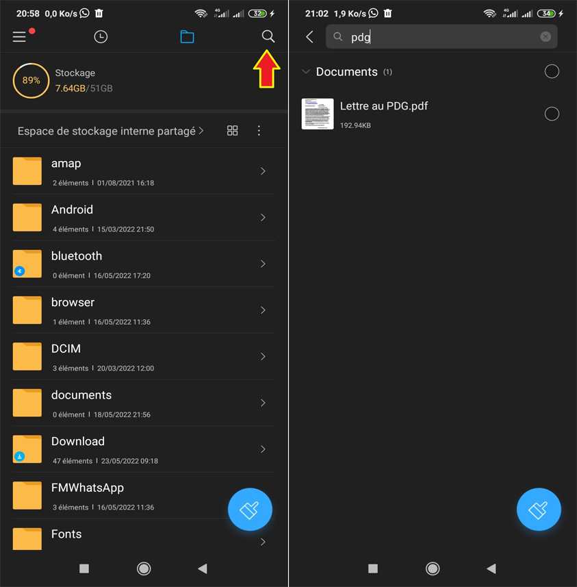Rechercher, ouvrir un fichier PDF sur Android