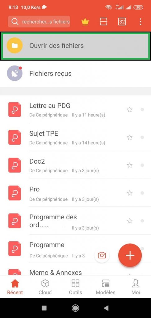 Ouvrir des fichiers avec WPS Office sur Android