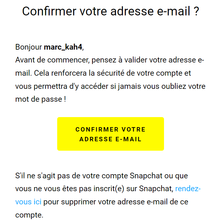 Confirmer email pour créer un compte Snapchat