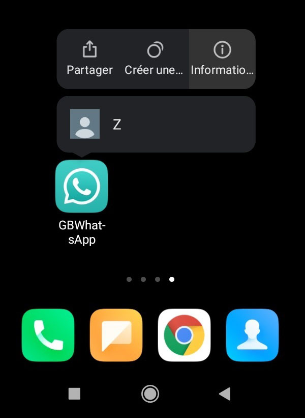 GBWhatsApp sur l'écran d'accueil Android
