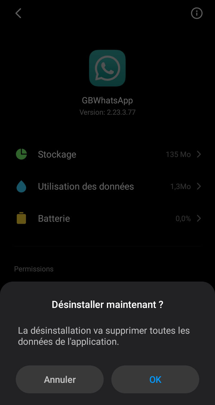 Désinstaller GBWhatsApp sur Android