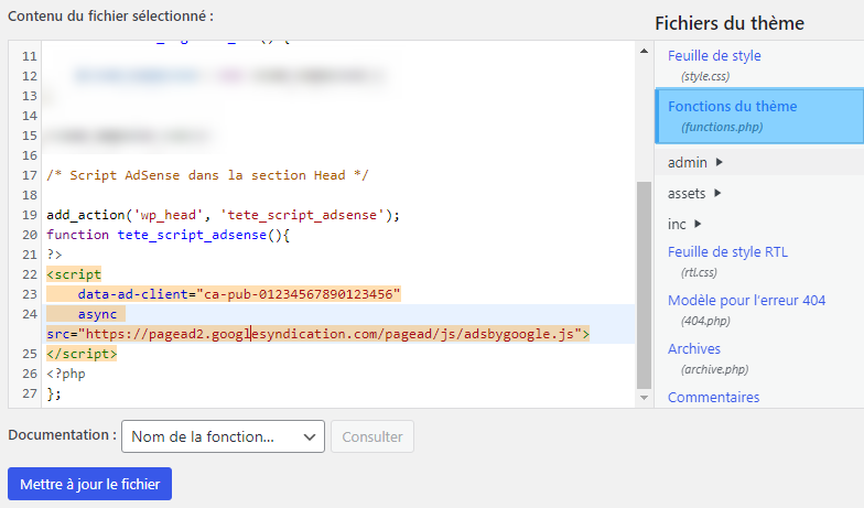 Insérer un code dans le Header et Footer avec functions.php