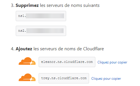Ajouter les serveurs de noms Cloudflare