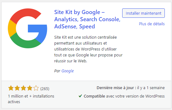 Installer Google Site Kit