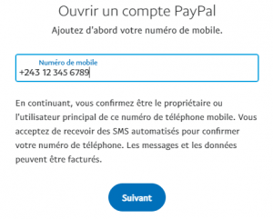 Numéro de téléphone lié au compte PayPal