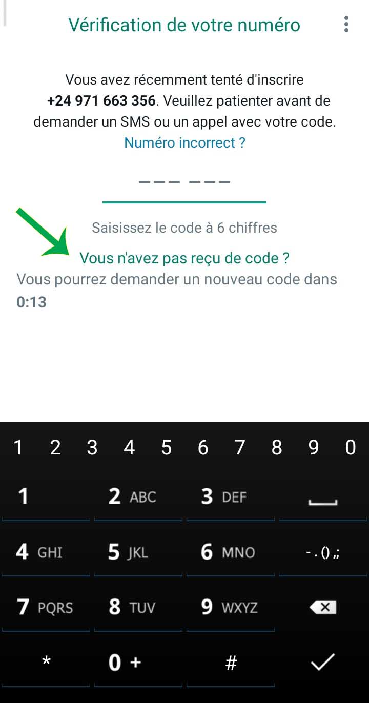 Code de vérification whatsapp non reçu