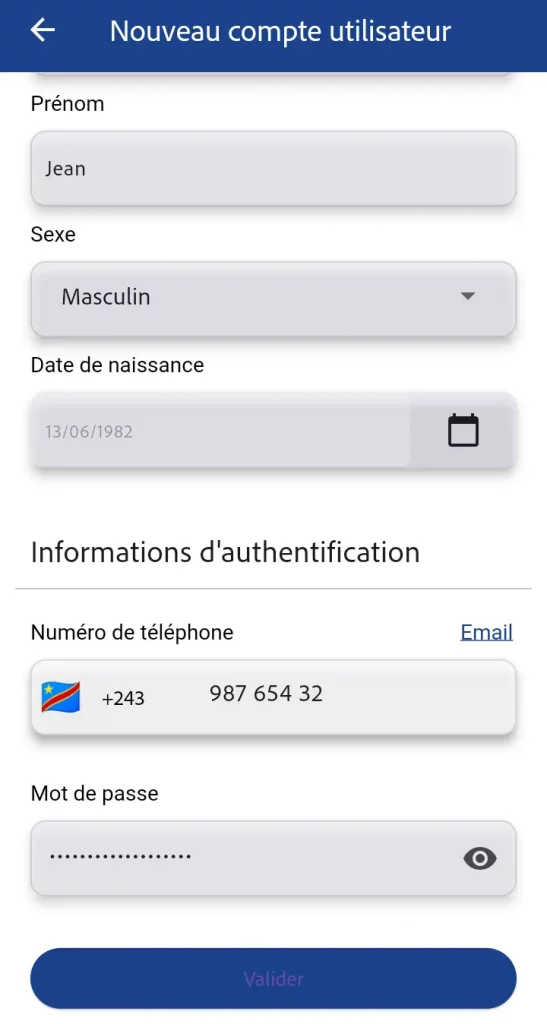 Créer compte dans l'Application